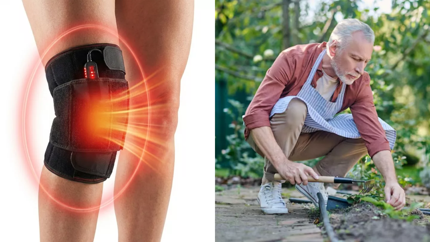 Red light therapy pad on leg