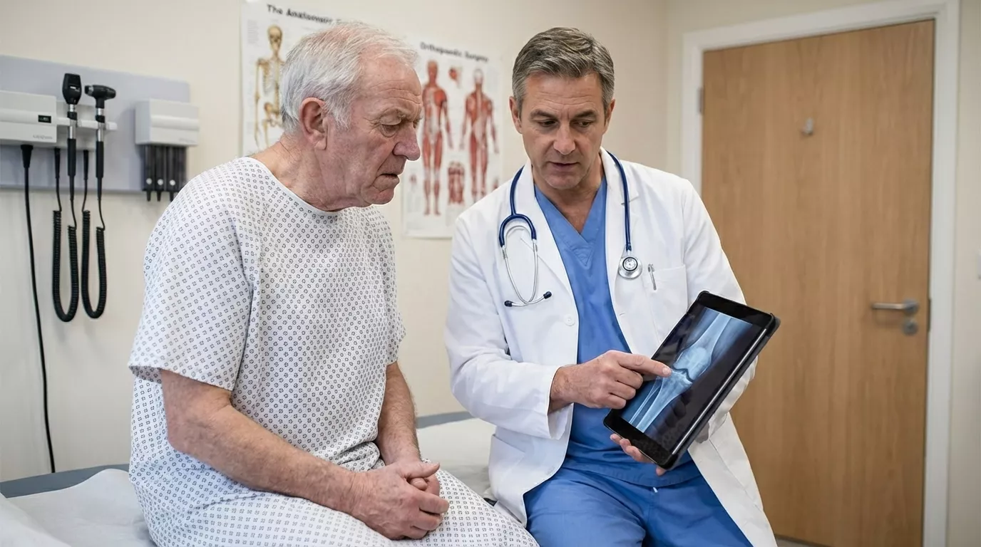 Patient in a hospital room with doctor